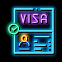 Sticker - visa document confirmation neon light sign vector. Glowing bright icon visa document confirmation sign. transparent symbol illustration