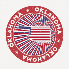 Wall Mural - Oklahoma round stamp. Logo of us state with flag. Vintage badge with circular text and stars, vector illustration.