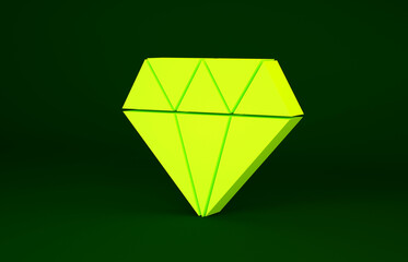 Sticker - Yellow Diamond icon isolated on green background. Jewelry symbol. Gem stone. Minimalism concept. 3d illustration 3D render