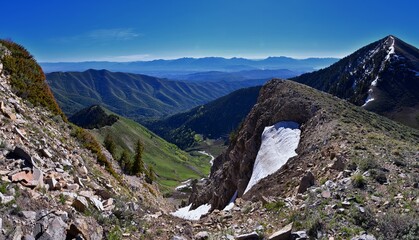 Wall Mural - Lowe Peak views of Oquirrh range toward the Salt Lake Valley by Rio Tinto Bingham Copper Mine, in spring. Utah. United States.