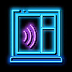 Poster - soundproof window neon light sign vector. Glowing bright icon soundproof window sign. transparent symbol illustration