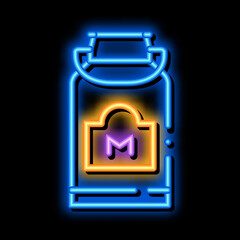 Poster - milk can with handle neon light sign vector. Glowing bright icon milk can with handle sign. transparent symbol illustration