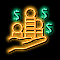 Wall Mural - stacks of gold coins money neon light sign vector. Glowing bright icon stacks of gold coins money sign. transparent symbol illustration