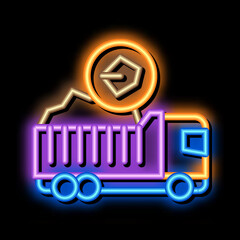 Sticker - coal truck neon light sign vector. Glowing bright icon coal truck sign. transparent symbol illustration