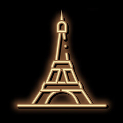 Poster - eiffel tower neon light sign vector. Glowing bright icon eiffel tower sign. transparent symbol illustration