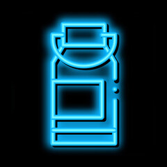 Sticker - milk can neon light sign vector. Glowing bright icon milk can sign. transparent symbol illustration