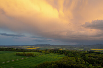  amazing landscape in Sudety mountains with stormy cloud in Poland during spring