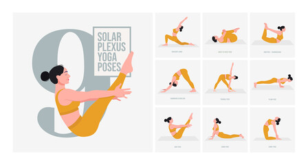 solar plexus chakra yoga poses. young woman practicing yoga pose. woman workout fitness, aerobic and