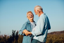 Woman Man Outdoor Senior Couple Happy Lifestyle Retirement Together Smiling Love Old Nature Mature