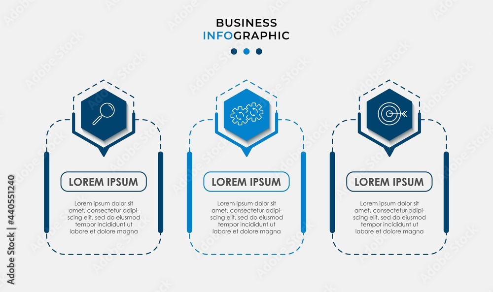 Vector Infographic design business template with icons and 3 options or steps. Can be used for process diagram, presentations, workflow layout, banner, flow chart, info graph - obrazy, fototapety, plakaty 