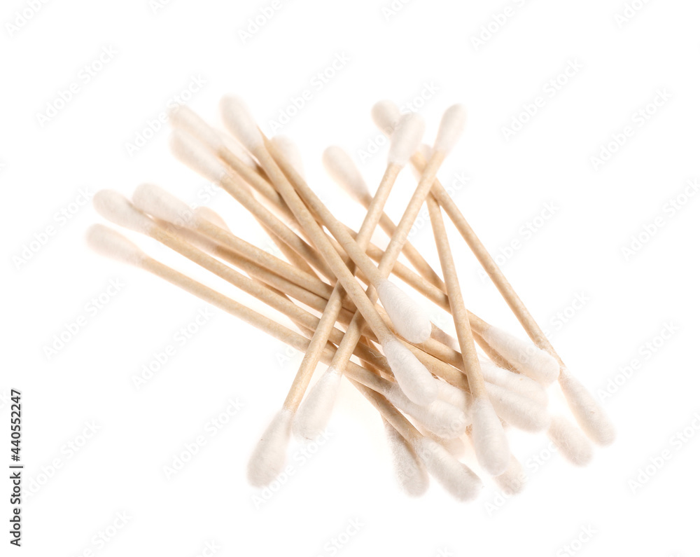 Cotton swabs on white background