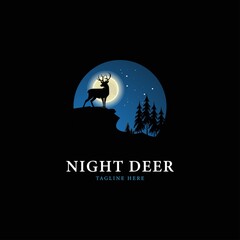 Wall Mural - Night deer logo design template, vector illustration