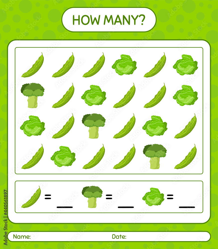 How Many Rice Count Worksheet How many counting game with vegetables. worksheet for preschool kids ...