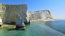 Seven Sisters, White Cliffs Iconic Chalk Cliff Formation Opposite Cuckmere Haven, Sussex, England, UK