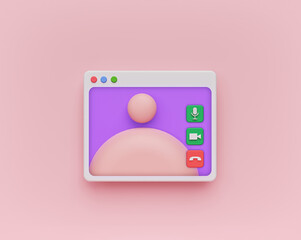 Wall Mural - cartoon style online video call interface window. minimal icon. 3d rendering