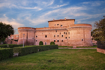 Wall Mural - Senigallia, Ancona, Marche, Italy: view at dawn of the medieval castle Rocca Roveresca in the old town of the ancient city on the Adriatic sea coast