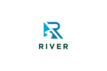 Wall Mural - abstract River with letter R logo design vector illustration. River with letter R suitable for business and management company logos.