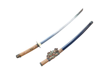 Japanese samurai sword blade or katana on white background