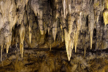 Stalactites And Stalagmites In Large Underground Cave, Beredine, Croatia