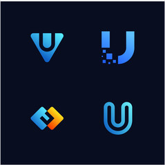 Set of letter U logo graphic design. icons for modern business technology.