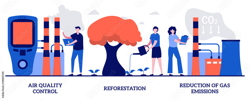 Air quality control, reforestation, reduction of gas emissions concept ...