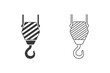 Black Industrial hook icon set isolated on white background. Crane hook icon. Vector Illustration