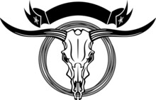 Bull Skull With Lasso And Banner