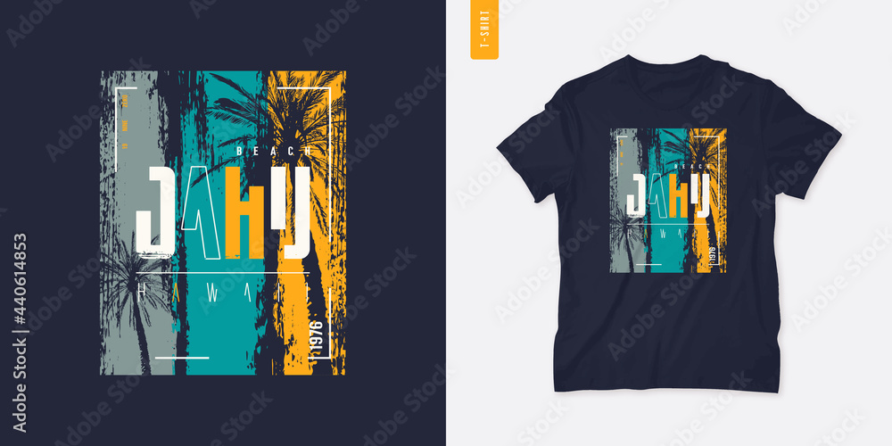 Hawaii Oahu beach vector t-shirt design, poster, print - obrazy, fototapety, plakaty 