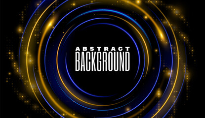 Wall Mural - circle abstract technology background. blue gold sparkling light effects on dark background. round s