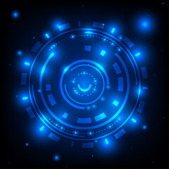 Wall Mural - Abstract Blue Glow Technology Circle Shining On Infinite Space Background Elements Of Futuristic Digital Technology Sci-Fi User Interface Vector Illustration.