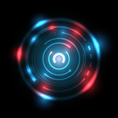 Wall Mural - Abstract red and blue glow technology circle shining on infinite space background elements of futuristic digital technology sci-fi user interface vector illustration.