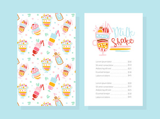 Wall Mural - Milkshake Menu Template Design with Space for Text, Healthy Ice Cream Drinks and Fresh Milk Beverages Card, Flyer, Banner Vector Illustration