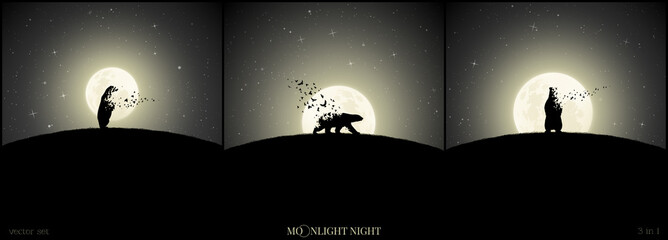Poster - polar bears on moonlight night. endangered animal. death and afterlife