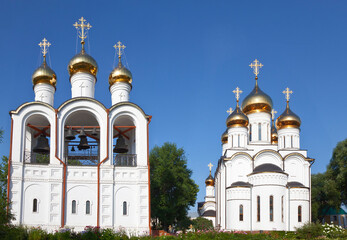 Sticker - St. Nicholas Convent. Belfry and St. Nicholas Cathedral. Pereslavl-Zalessky. Golden Ring.Yaroslavl region, Russia