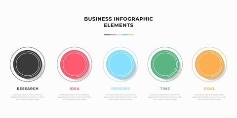 Wall Mural - Presentation business infographic template with 5 options or steps. Modern infographic design template. Creative concept of five stages of business project