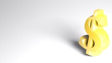 White Background With Golden Yellow Dollar Sign - 3D Rendering Illustration