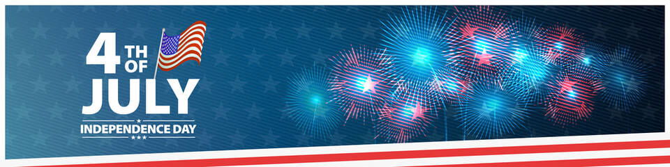 Wall Mural - 4th of july patriotic background with fireworks, United States national flag colors, modern design vector illustration for independence day