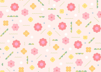 Wall Mural - cute and simple pink yellow flower pattern. simple pattern design template.
