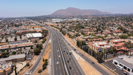 Aerial view of the downtown skyline of Moreno Valley, California.