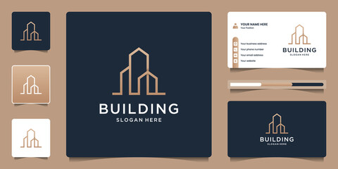 Wall Mural - Building real estate logo design template. Creative line art logo collection.