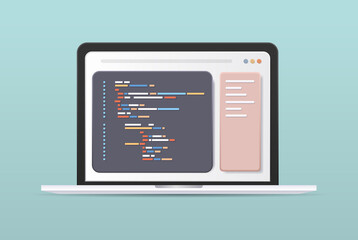 Wall Mural - web development programmer engineering coding website on laptop screen programming software applicat