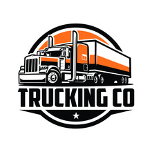 Trucking Company Circle Logo Vector Isolated. Semi Truck 18 Wheeler Badge Logo 