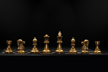 row of chess piece used in playing the game of chess. business play role stand for strong teamwork r