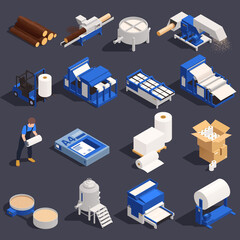 Poster - Paper Production Isometric Icon Set