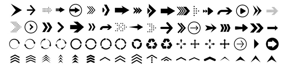arrow icon set vector illustration. recycle, swipe up, play sign button. modern shape arrows isolate