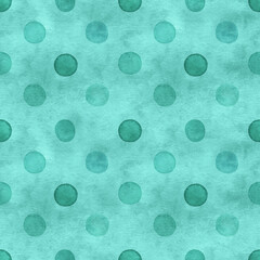 Wall Mural - Watercolor turquoise seamless pattern. Hand drawn polka dot background