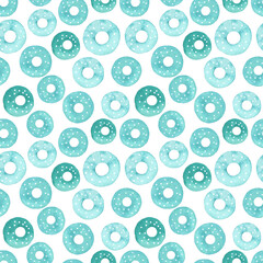 Wall Mural - Watercolor turquoise seamless pattern. Hand drawn polka dot background