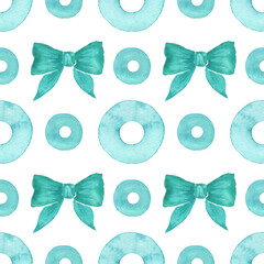 Wall Mural - Watercolor turquoise seamless pattern. Hand drawn background