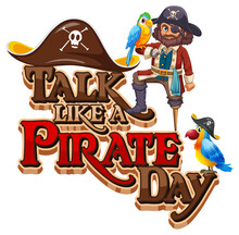 Talk Like A Pirate Day Font Banner With Pirate Cartoon Character