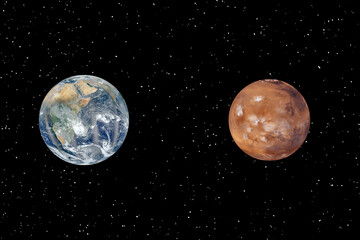 Wall Mural - mars and earth. distance between them. space for text. the elements of this image furnished by nasa.